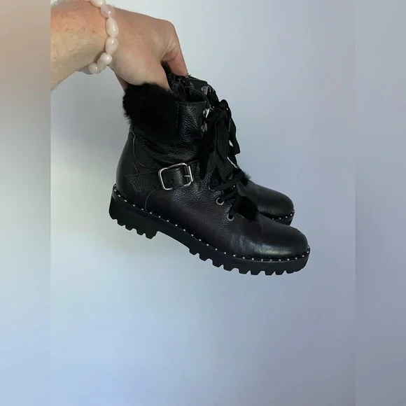 Napoleoni Italy Shearling Moto Boots Womens Size 8 - Picture 1 of 5